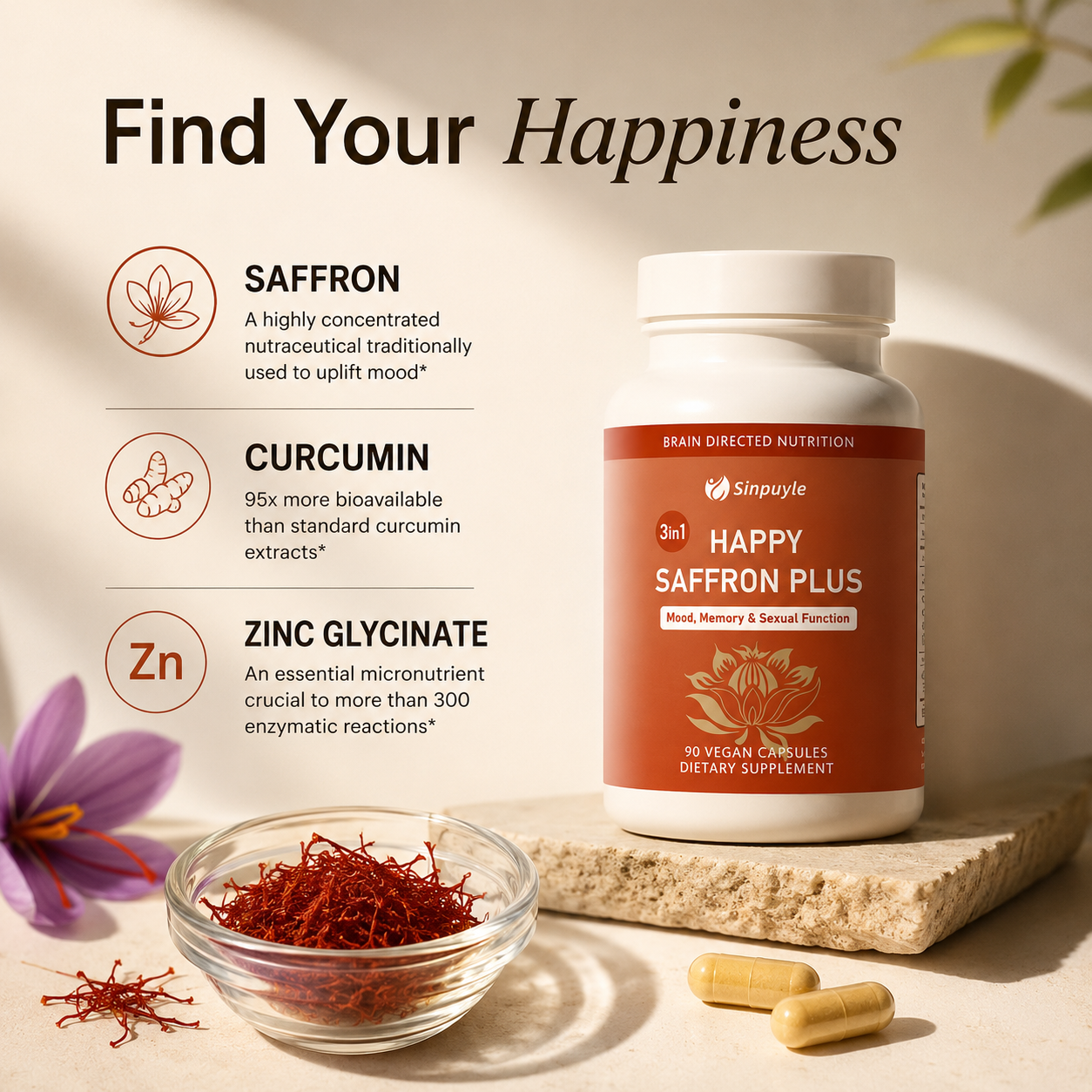 Saffron Mood & Wellness Support Supplement – Memory, Eye & Joint Health Formula