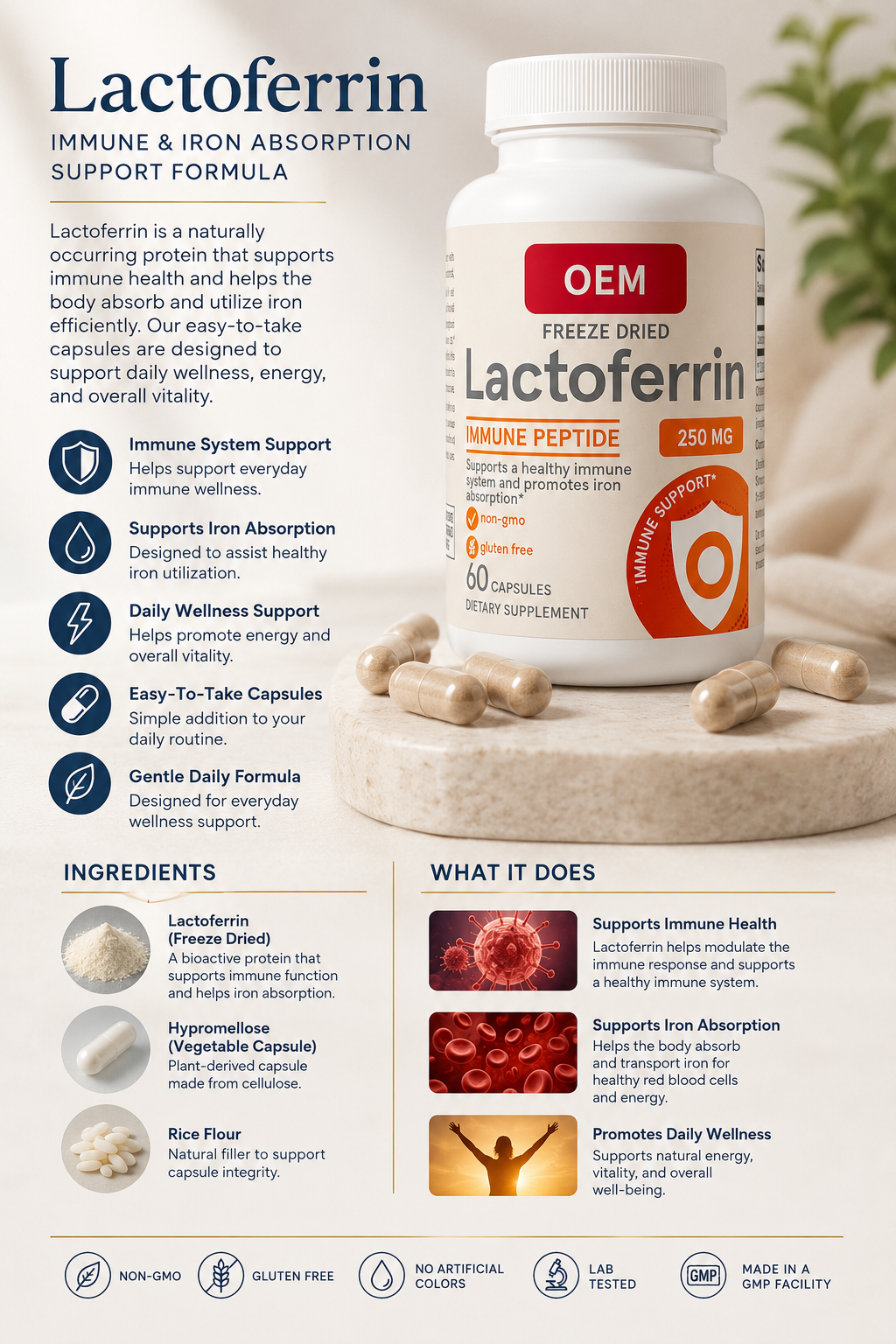 Lactoferrin Capsules – Immune System & Iron Absorption Support Supplement
