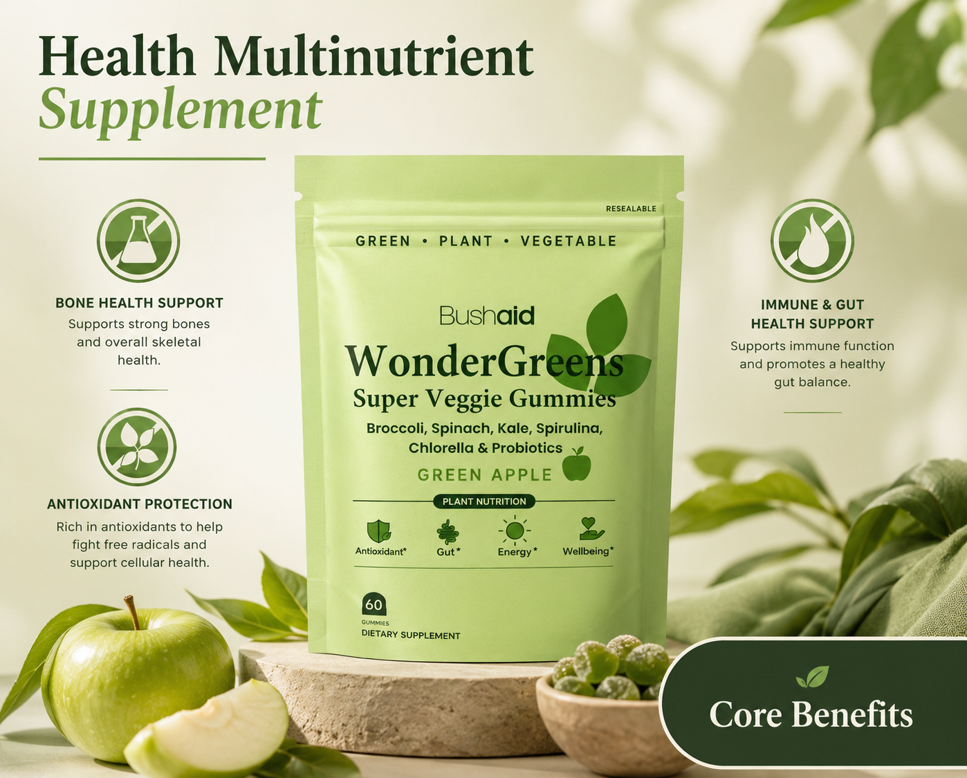 Antioxidant Wellness Gummies – Daily Immune, Gut & Super Greens Support
