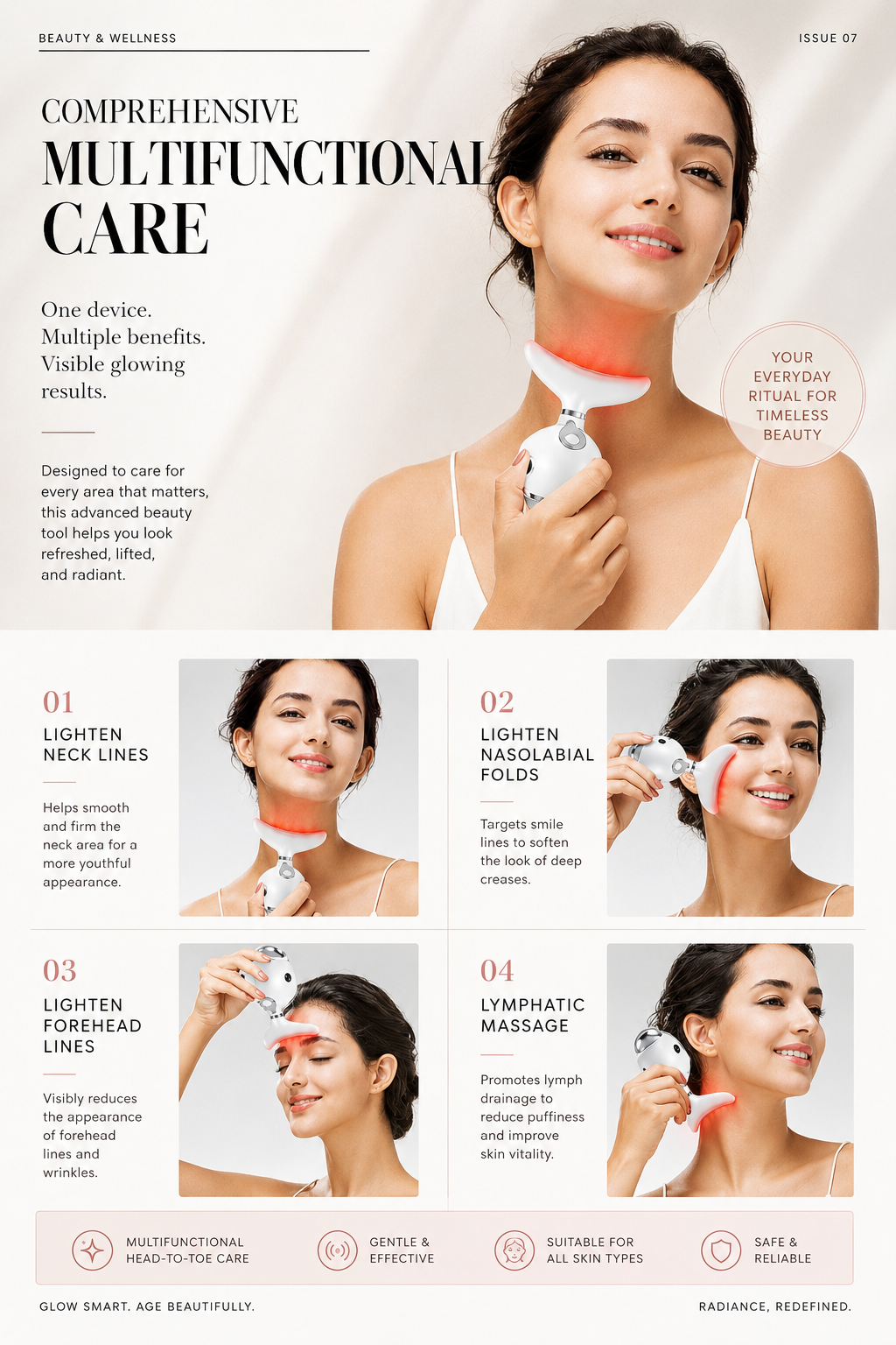 LED Neck Massager & Wrinkle Care Device – Firm, Smooth &amp; Rejuvenate
