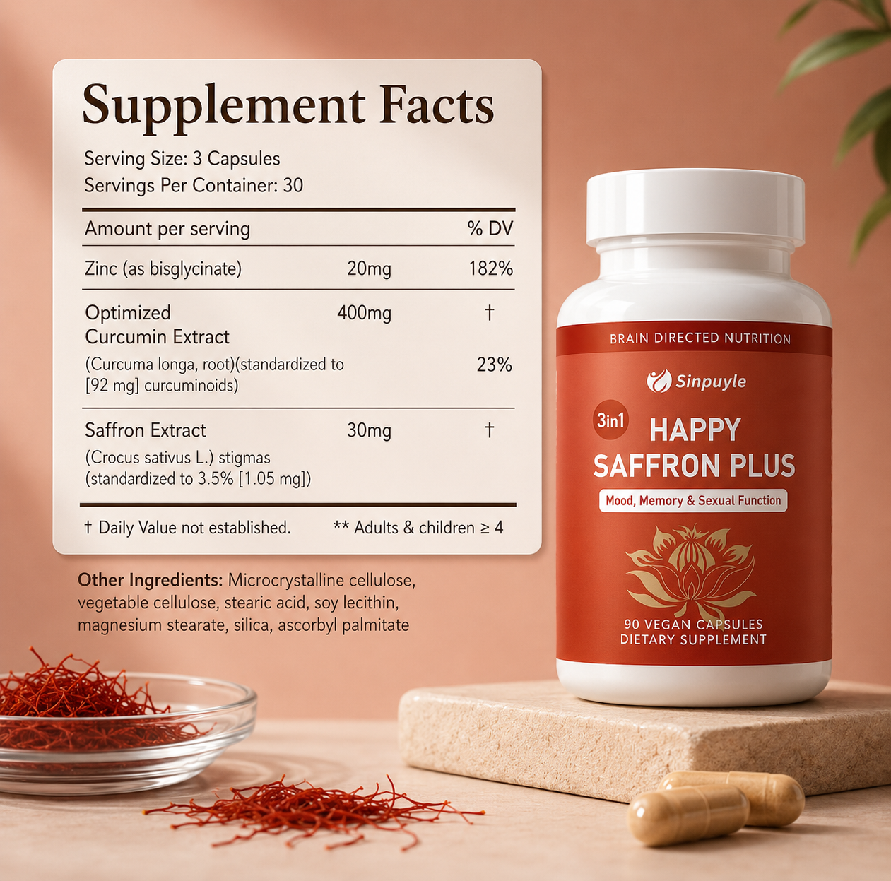 Saffron Mood & Wellness Support Supplement – Memory, Eye & Joint Health Formula