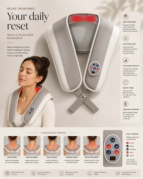 Electric Heated Neck & Shoulder Massager – Deep Kneading Heat Therapy Massage