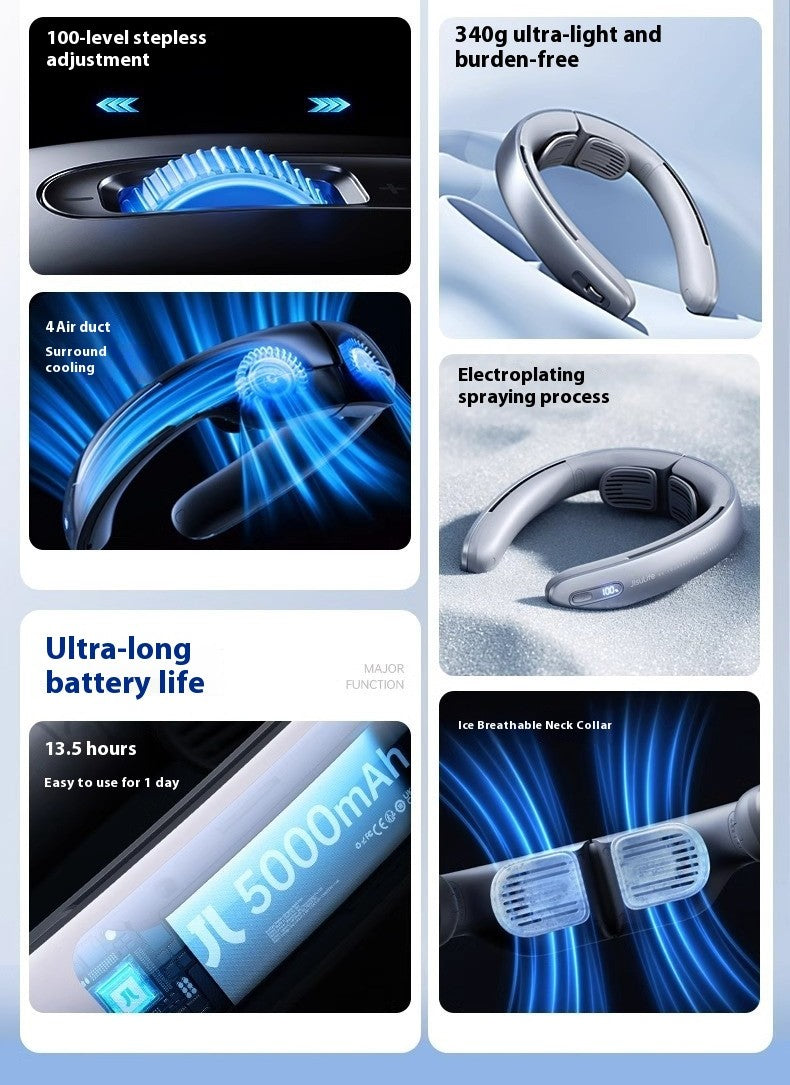 Premium Bladeless Neck Fan – 100-Speed Smart Cooling | USB Rechargeable